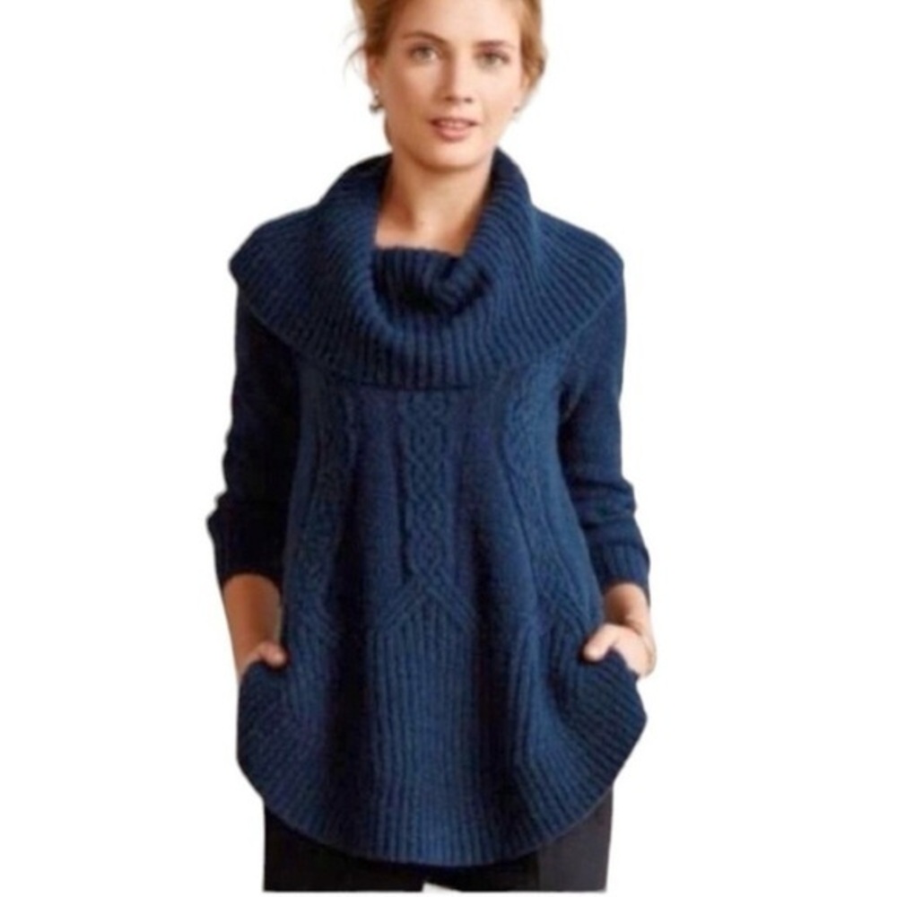 ANGEL OF THE NORTH Anthropologie Navy Cable Knit Sweater M